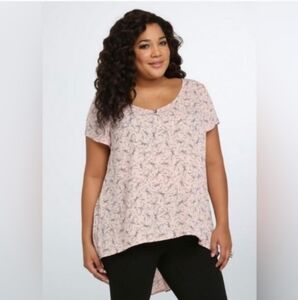 Torrid Pink with Black Bows Hi-low Georgette Blouse